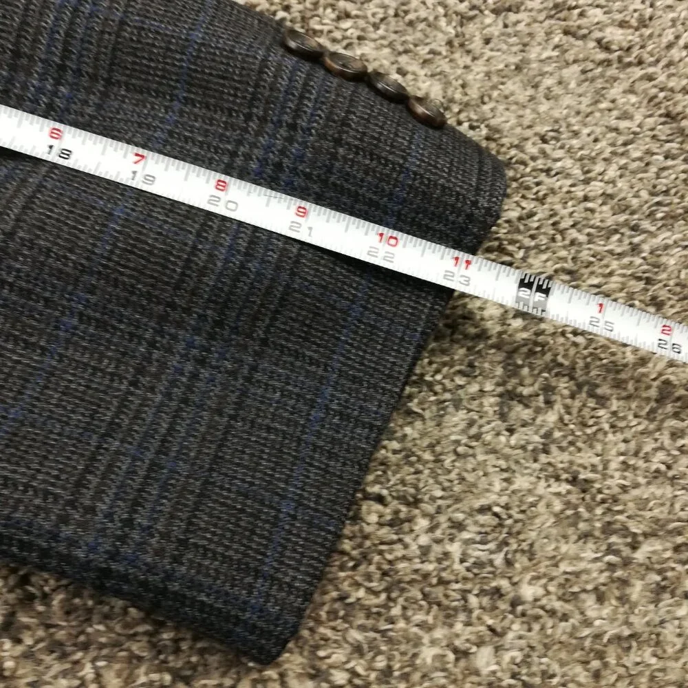Ralph Lauren Sport Coat 60R Flannel Wool Glen Plaid Gray Brown Blue